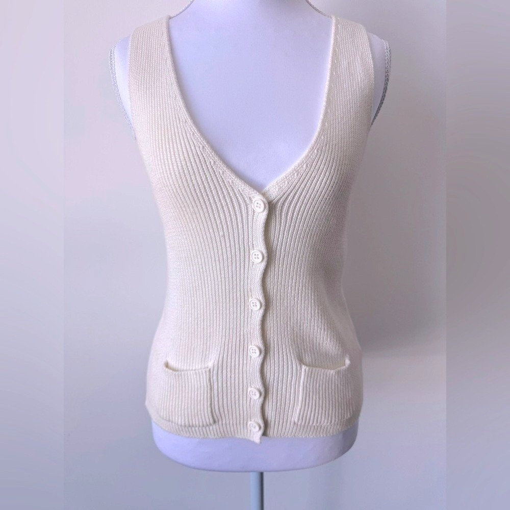 Brandy Melville Sweater‎ Vest Cream Button-Up OS